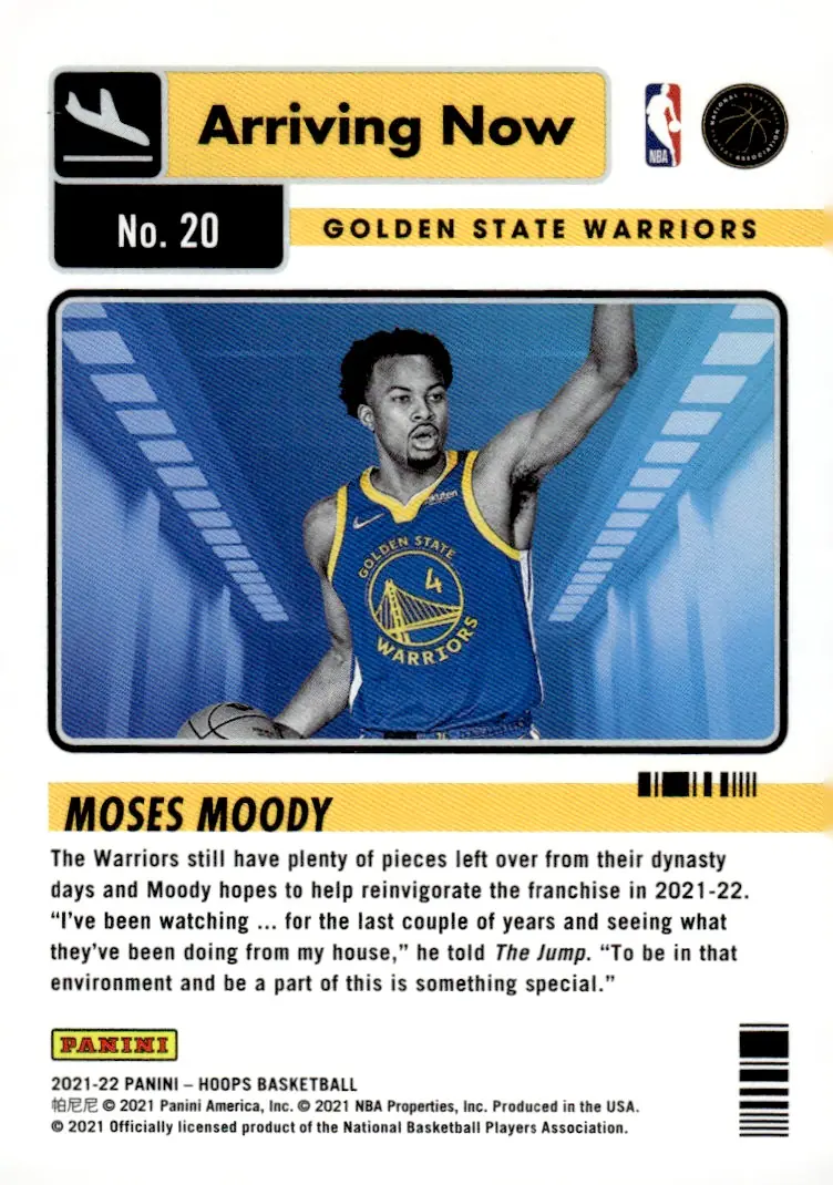 2021-22 NBA Hoops #20 Moses Moody (back)