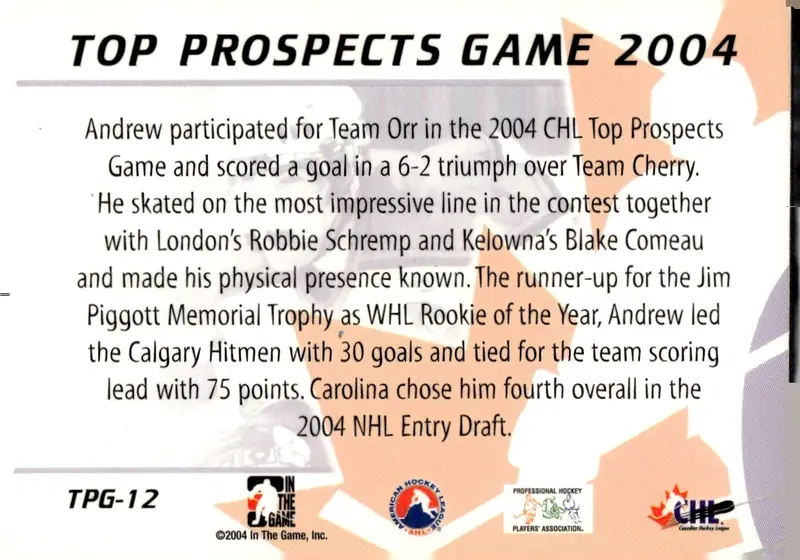 2004-05 In The Game Heroes and Prospects #TPG-12 Andrew Ladd (back)