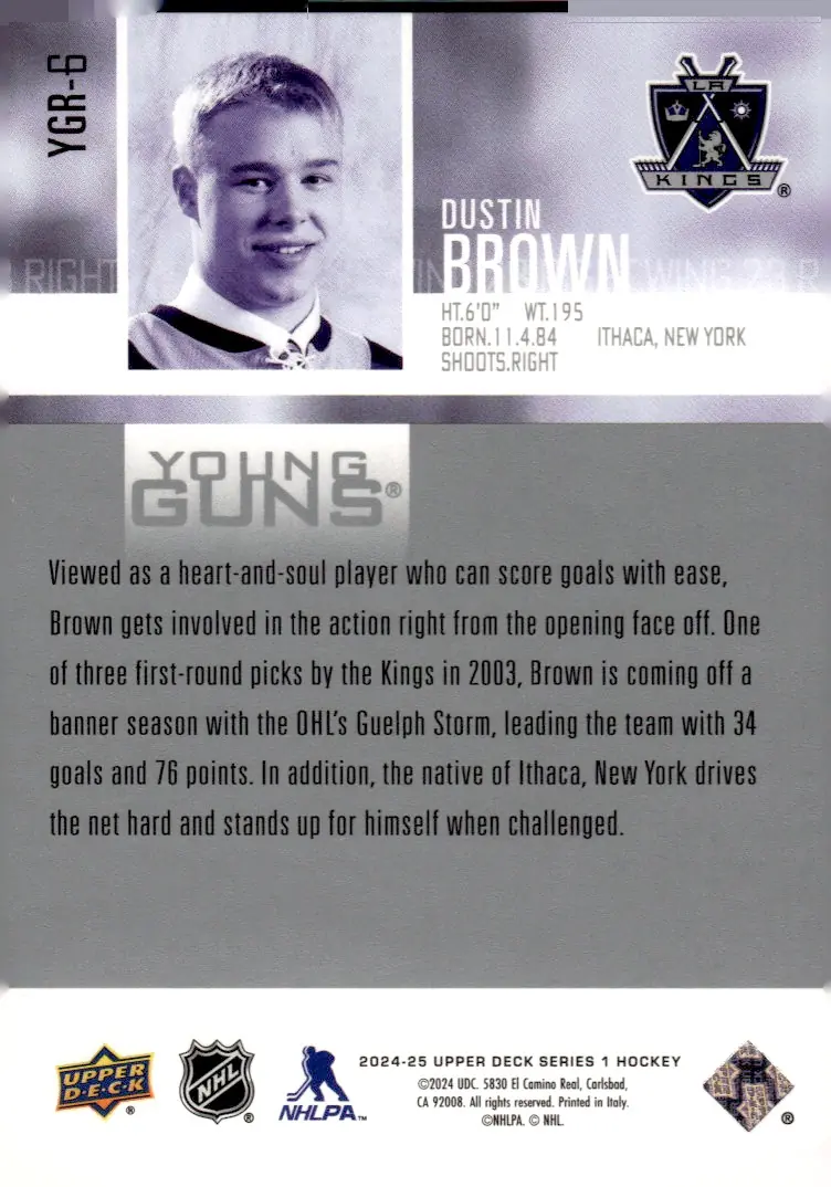 2024-25 Upper Deck Series 1 #YGR-6 Dustin Brown (back)