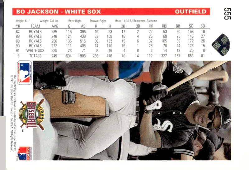 1992 Upper Deck #555 Bo Jackson (back)