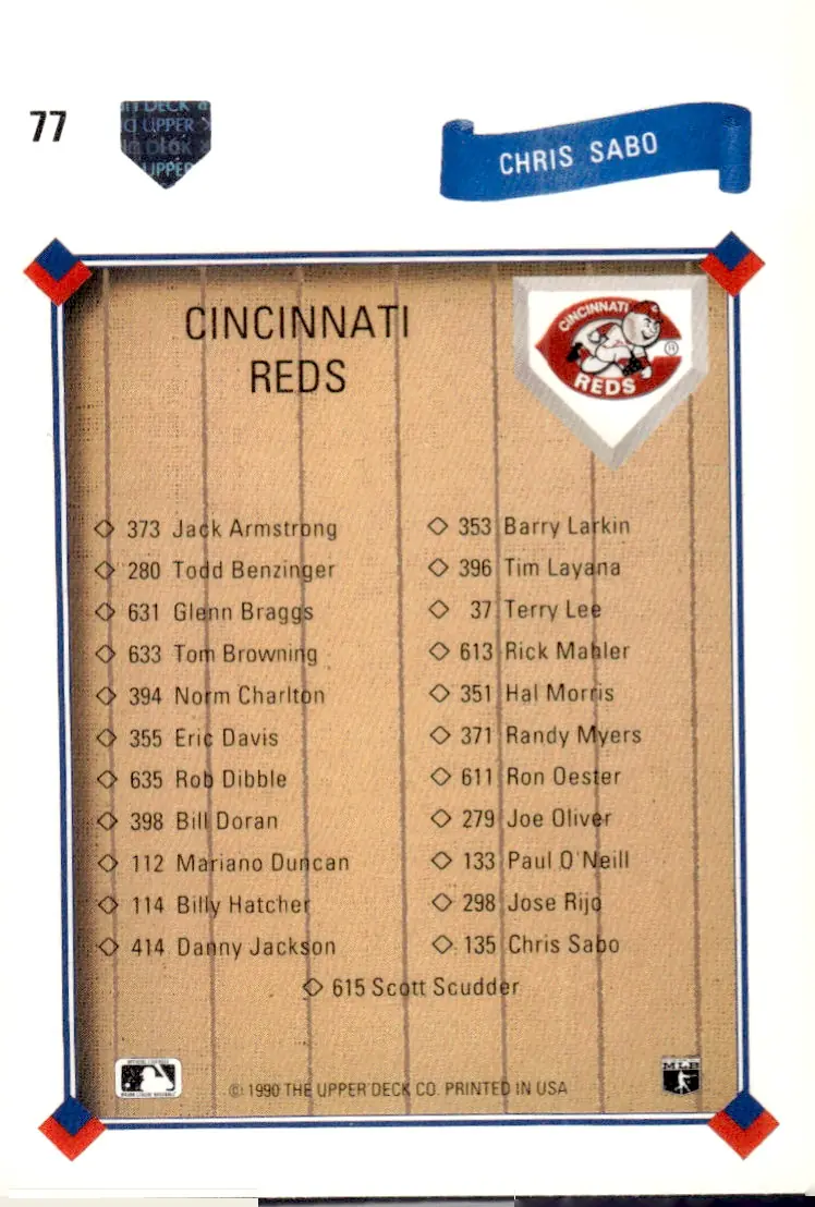 1991 Upper Deck #77 Chris Sabo (back)