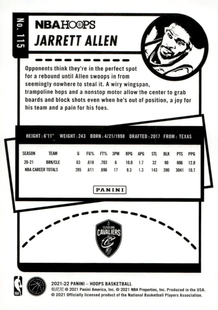 2021-22 NBA Hoops #115 Jarrett Allen (back)