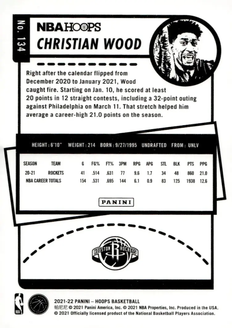 2021-22 NBA Hoops #134 Christian Wood (back)