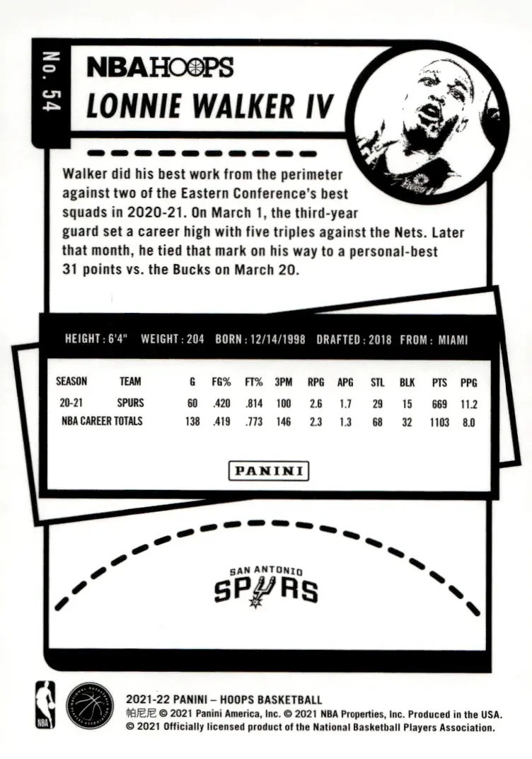 2021-22 NBA Hoops #54 Lonnie Walker IV (back)