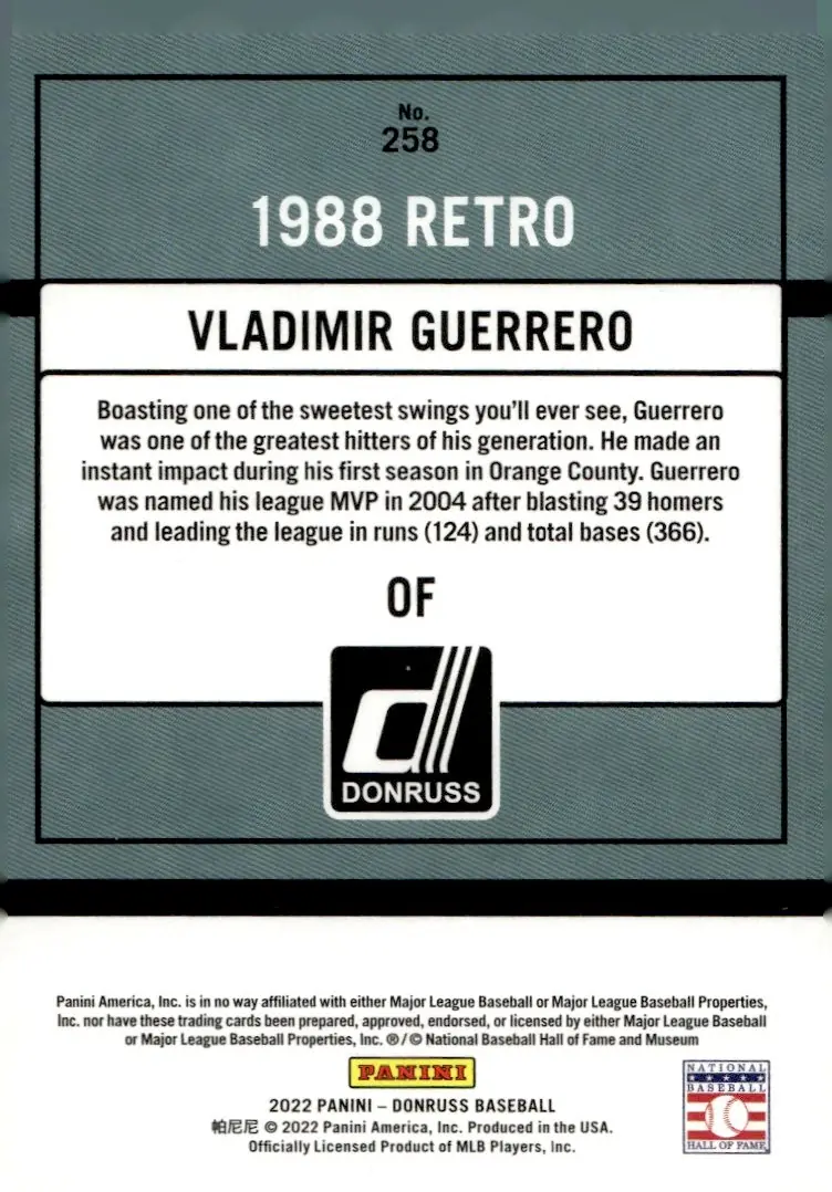 2022 Panini Donruss Baseball #258 Vladimir Guerrero (back)