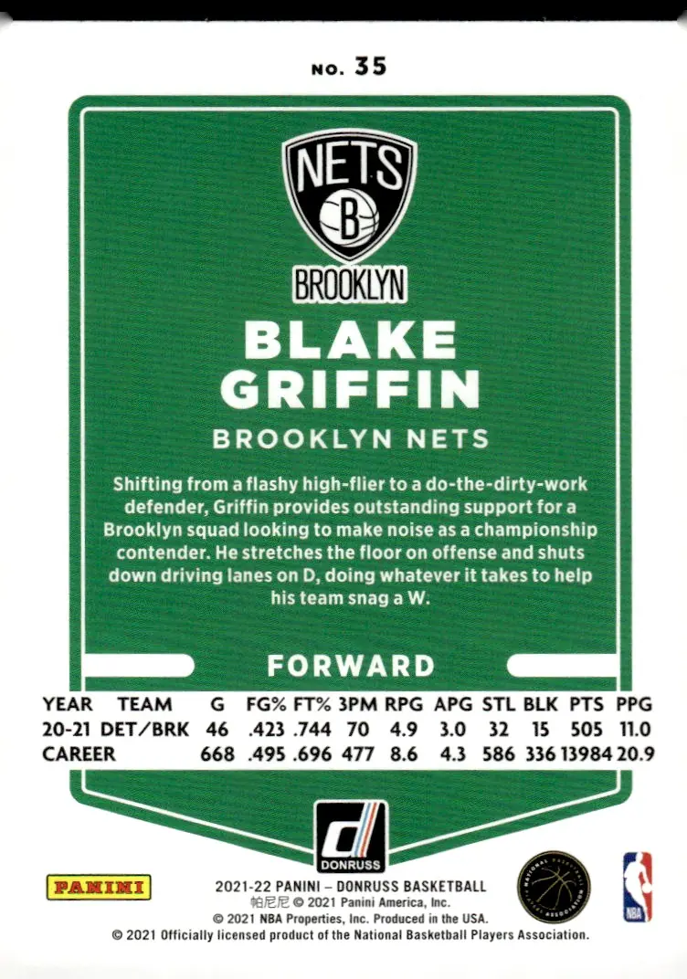 2021-22 Donruss Basketball #35 Blake Griffin (back)