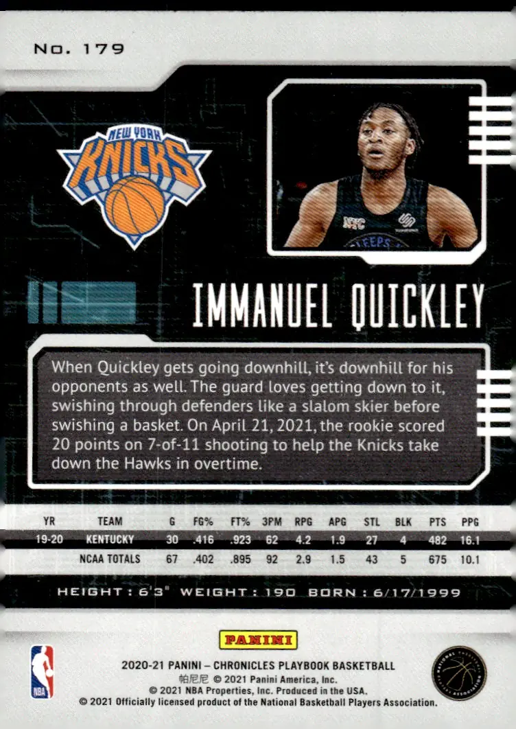 2020-21 Chronicles #179 Immanuel Quickley (back)