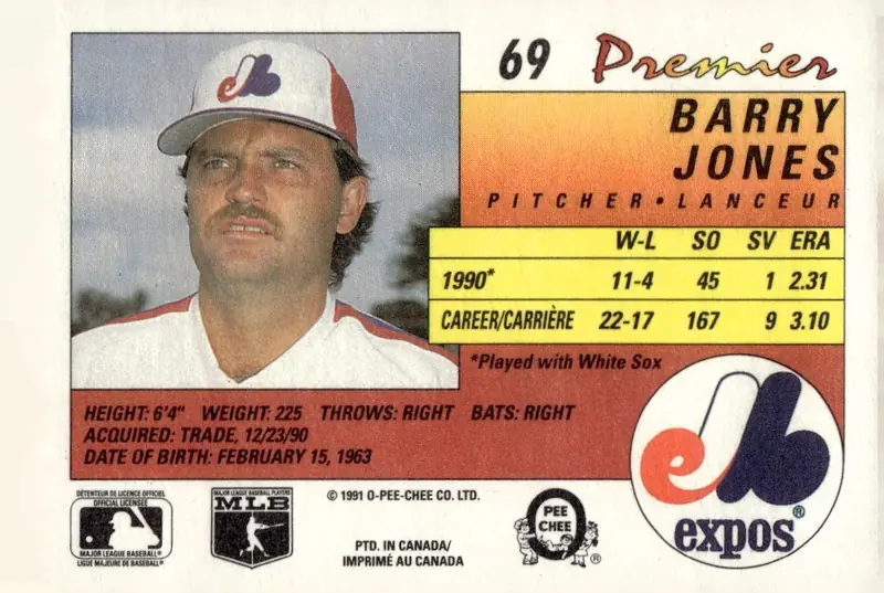 1991 O-Pee-Chee Premier #69 Barry Jones (back)