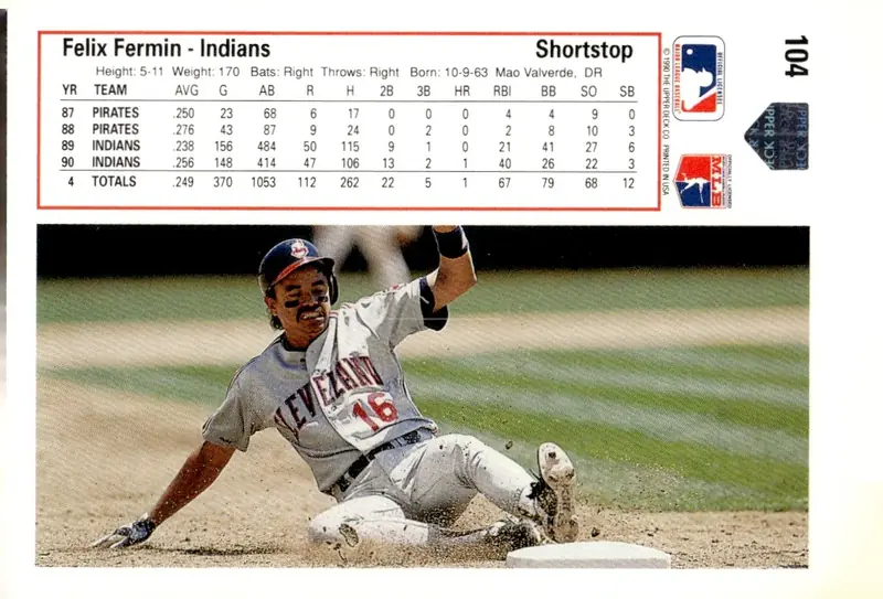 1991 Upper Deck #104 Felix Fermin (back)
