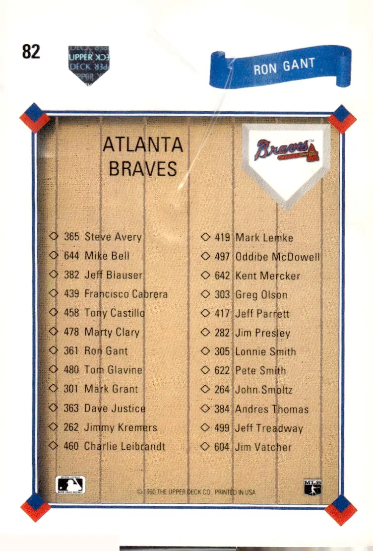 1991 Upper Deck #82 Ron Gant (back)