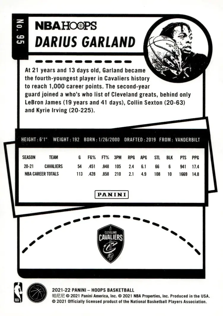 2021-22 NBA Hoops #95 Darius Garland (back)