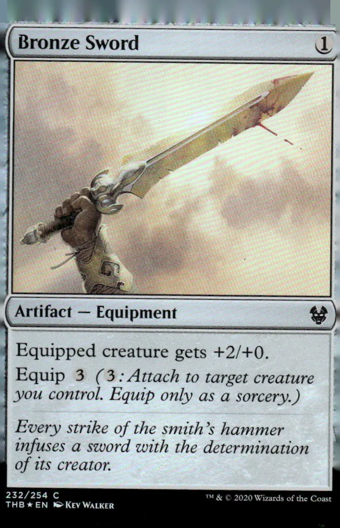 2020 Theros Beyond Death (THB) #232/254 Bronze Sword (Artifact — Equipment); art by Kev Walker – Traditional foil (front)
