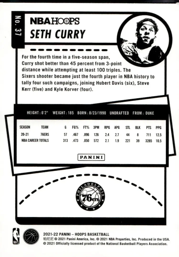 2021-22 NBA Hoops #37 Seth Curry (back)