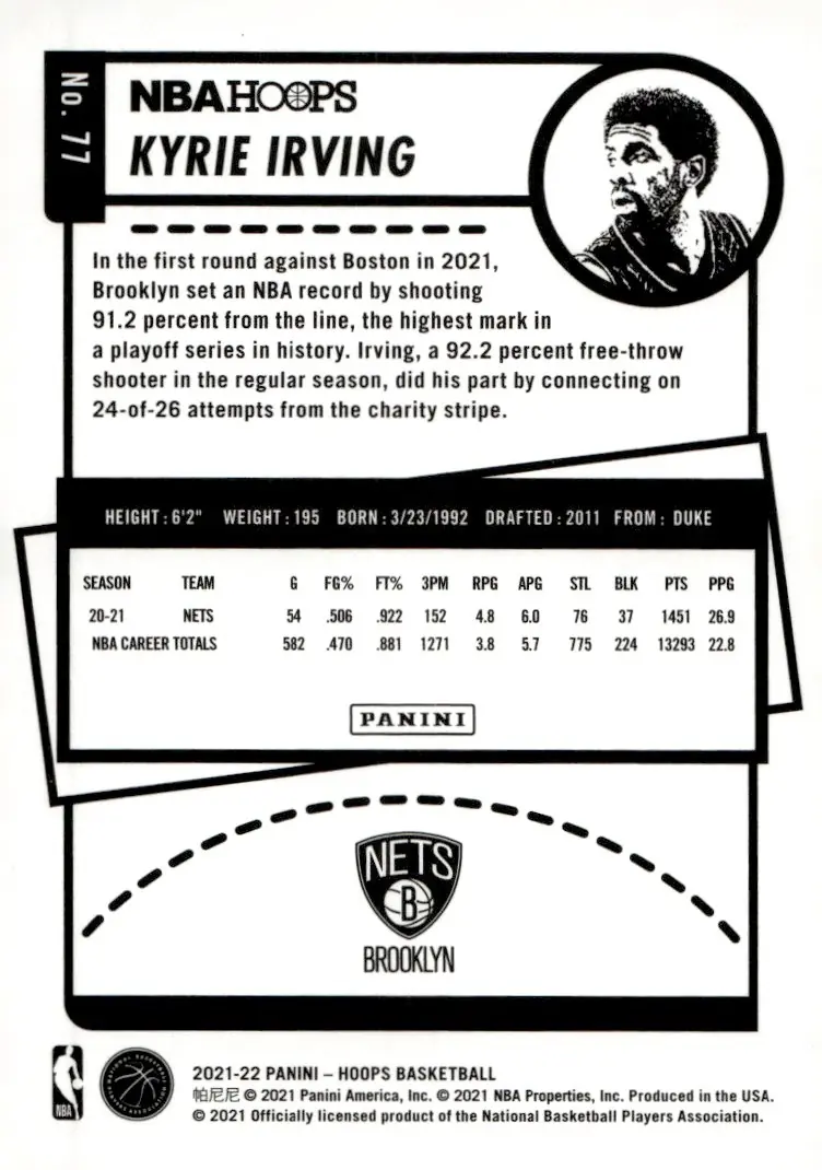 2021-22 NBA Hoops #77 Kyrie Irving (back)