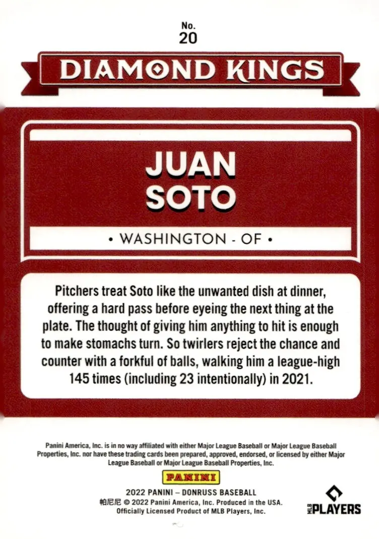 2022 Donruss #20 Juan Soto (back)