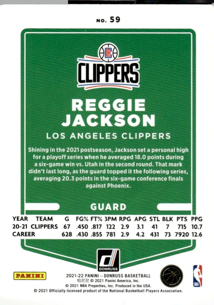 2021-22 Donruss #59 Reggie Jackson (back)