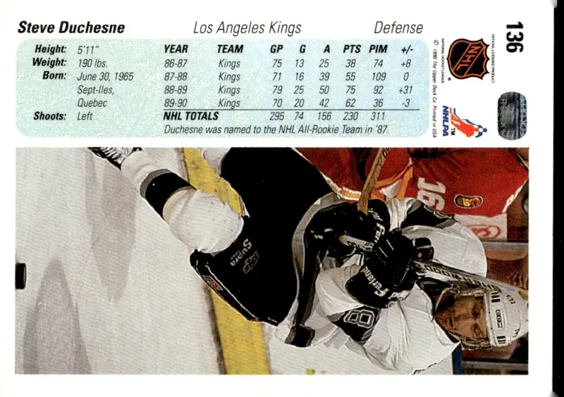 1990-91 Upper Deck #136 Steve Duchesne (back)