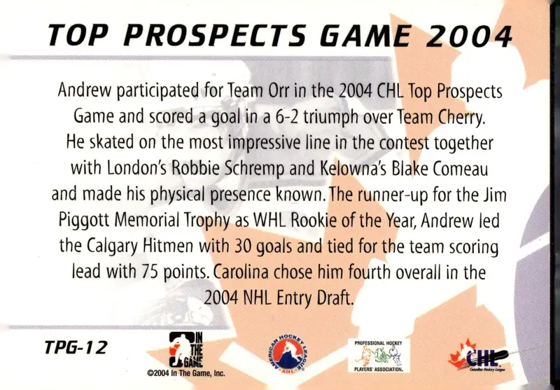 2004-05 In The Game Heroes and Prospects #TPG-12 Andrew Ladd (back)