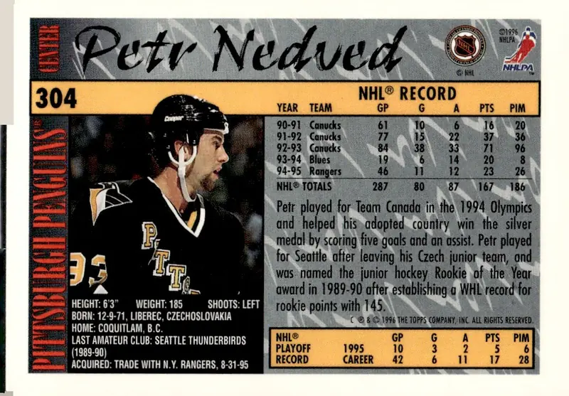 1995-96 Topps #304 Petr Nedved (back)