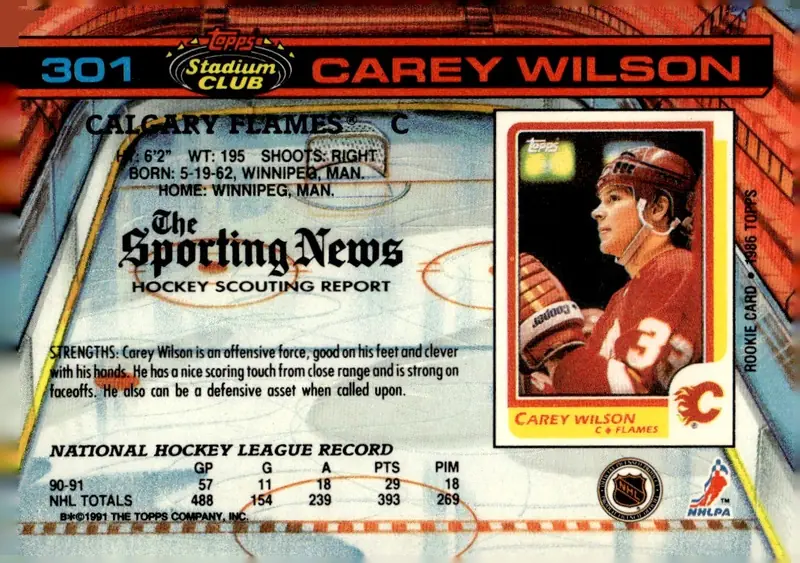 1991-92 Stadium Club #301 Carey Wilson (back)