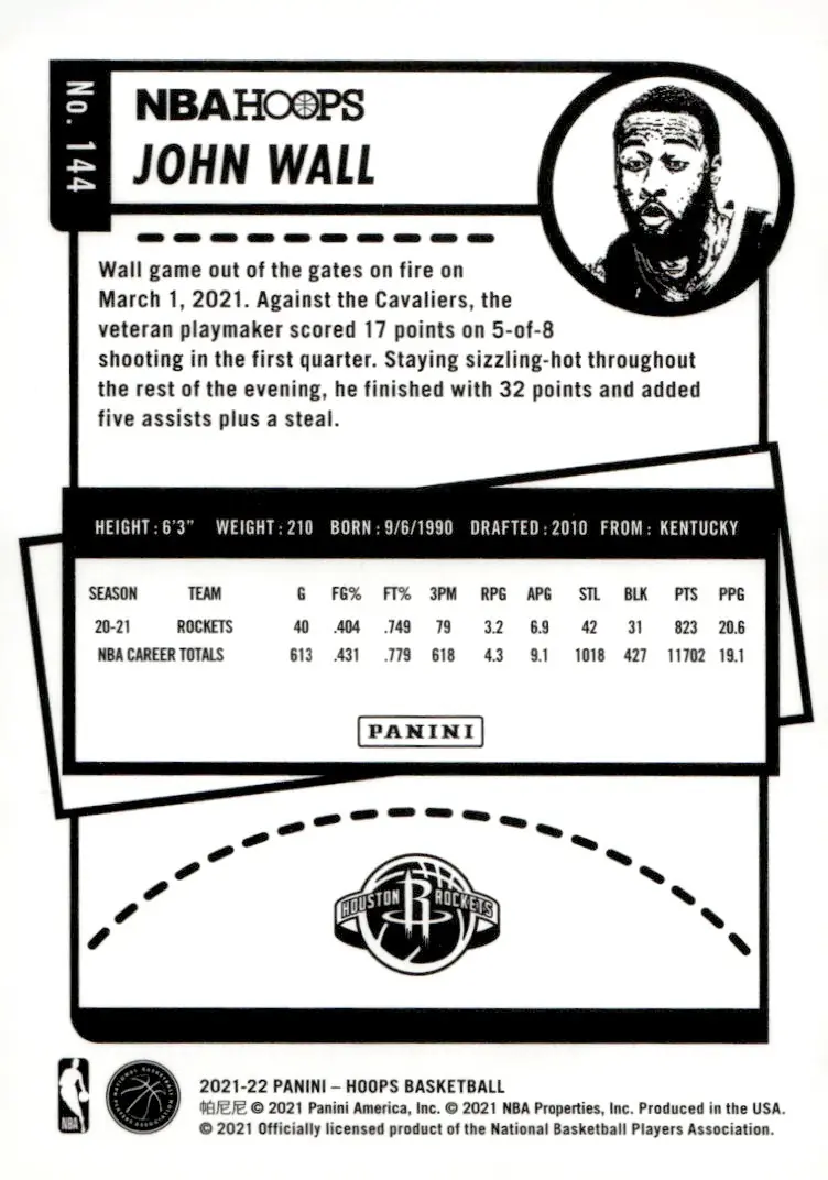 2021-22 NBA Hoops #144 John Wall (back)
