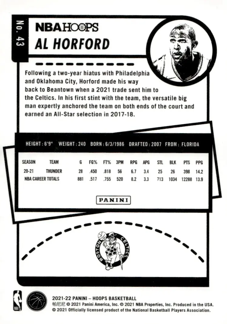 2021-22 NBA Hoops #43 Al Horford (back)