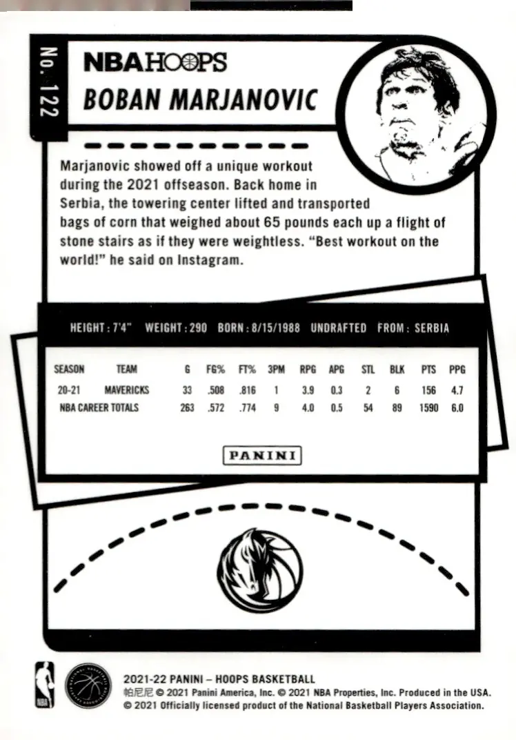 2021-22 NBA Hoops #122 Boban Marjanovic (back)