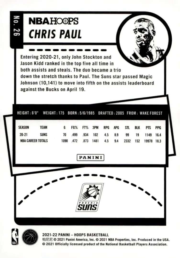 2021-22 NBA Hoops #26 Chris Paul (back)