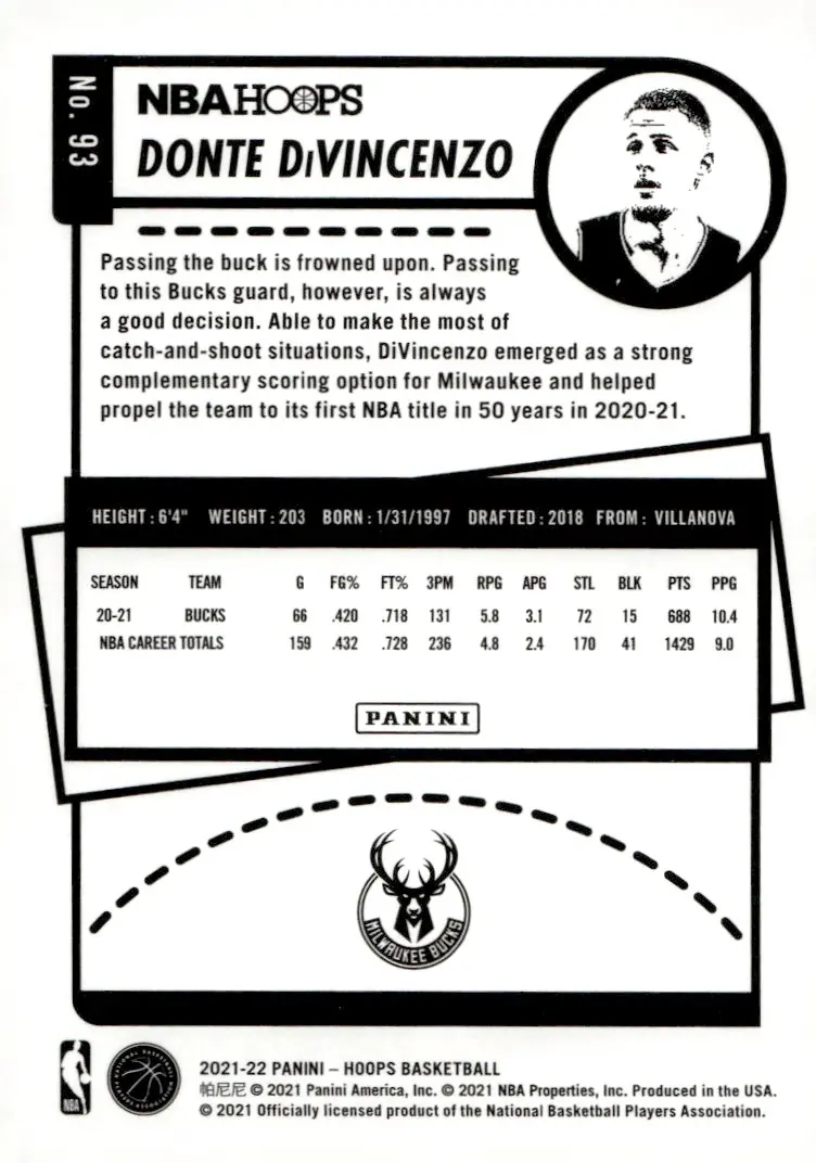 2021-22 NBA Hoops #93 Donte DiVincenzo (back)