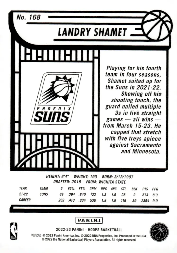 2022-23 NBA Hoops #168 Landry Shamet (back)