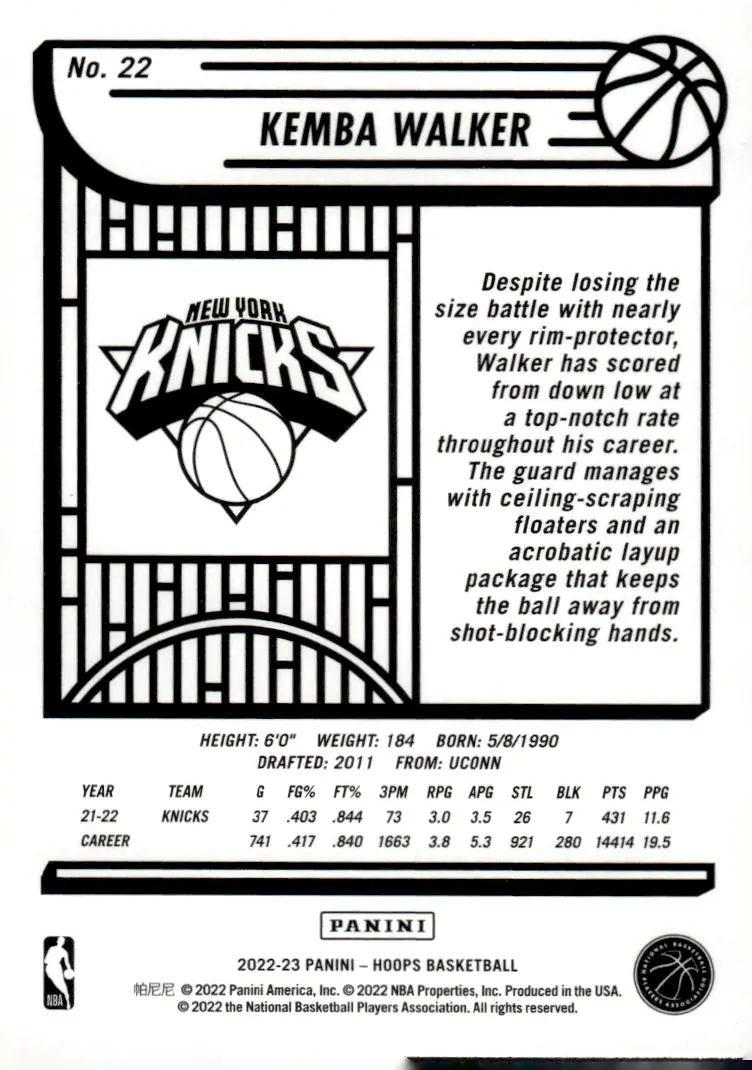2022-23 NBA Hoops #22 Kemba Walker (back)