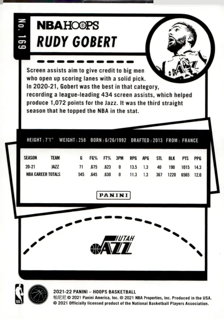 2021-22 NBA Hoops #169 Rudy Gobert (back)