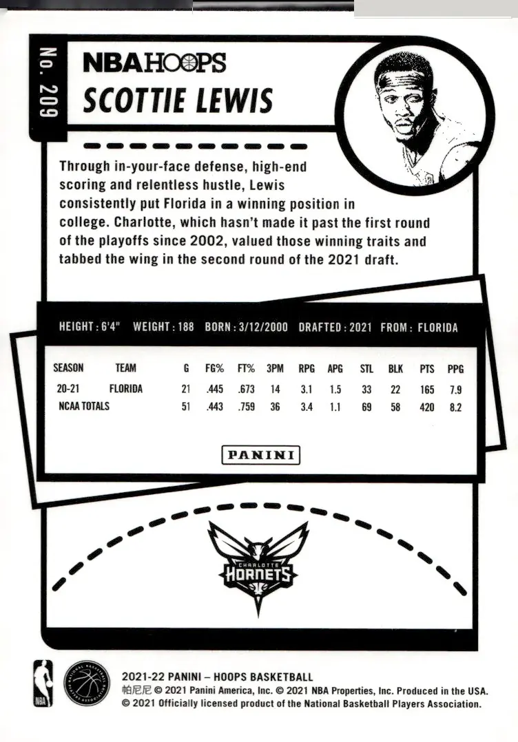 2021-22 NBA Hoops #209 Scottie Lewis (back)