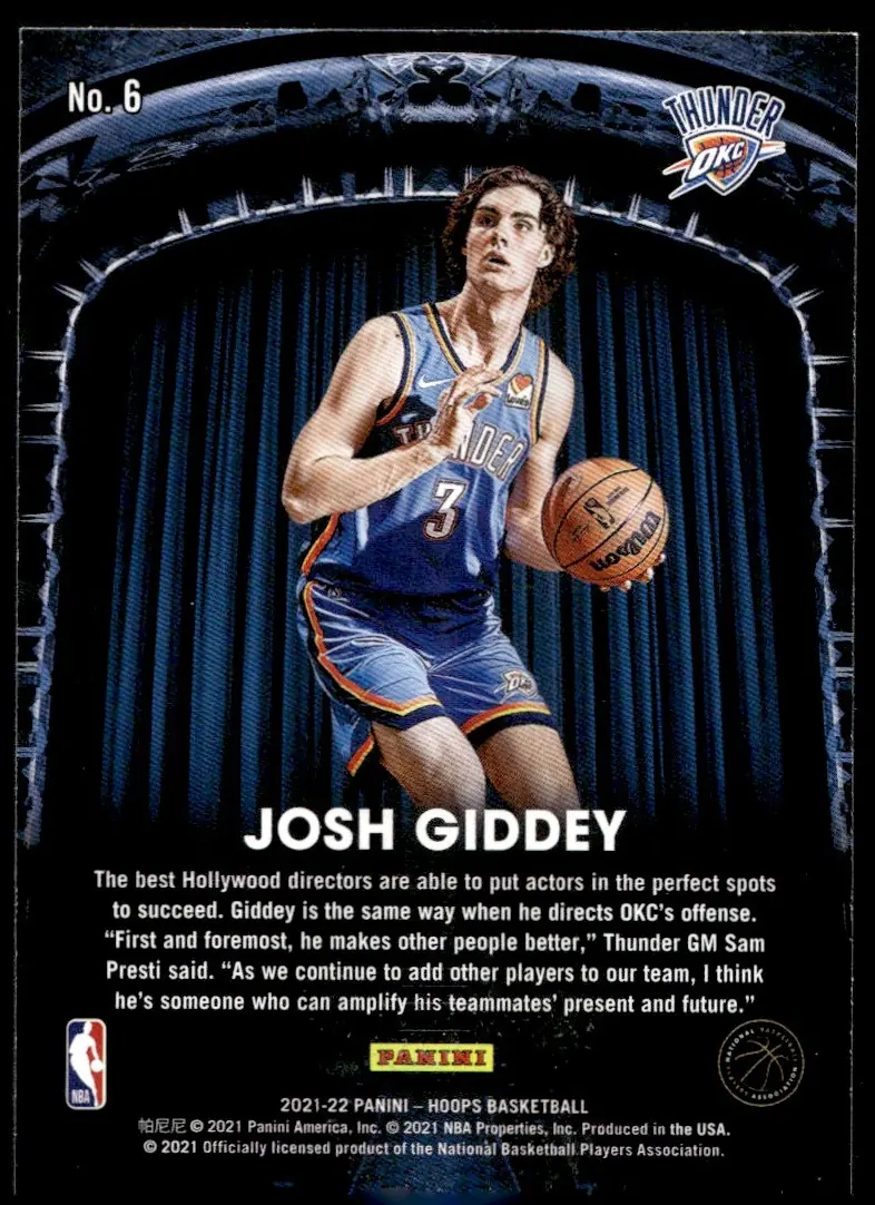 2021-22 NBA Hoops #6 Josh Giddey (back)