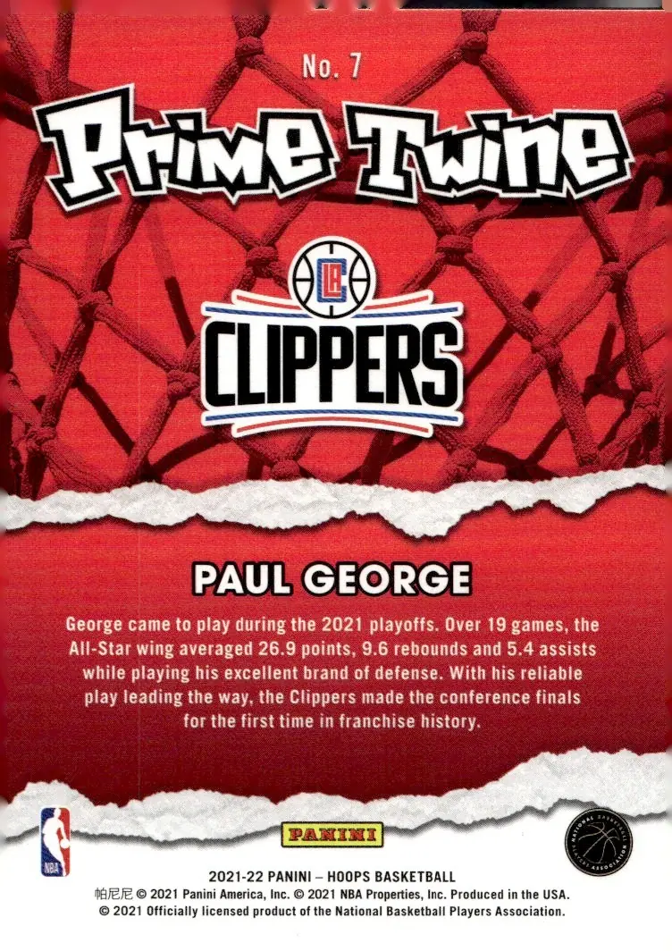 2021-22 NBA Hoops #7 Paul George (back)
