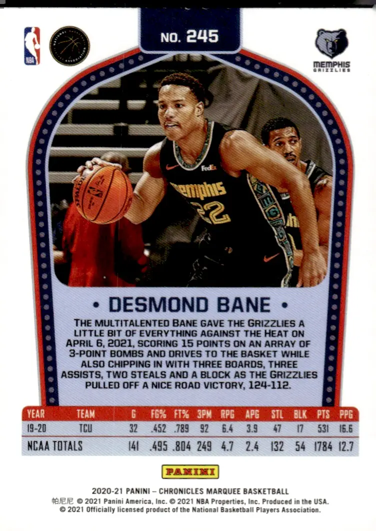 2020-21 Chronicles #245 Desmond Bane (back)