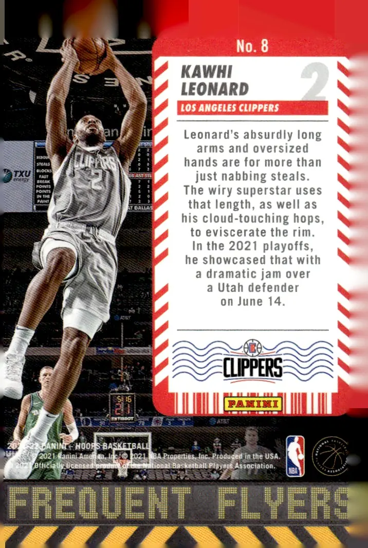 2021-22 NBA Hoops #8 Kawhi Leonard (back)