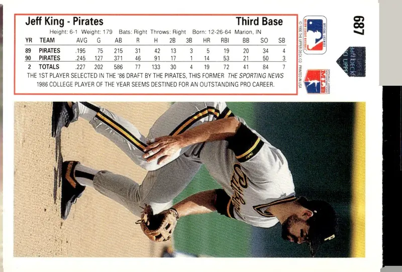 1991 Upper Deck #687 Jeff King (back)