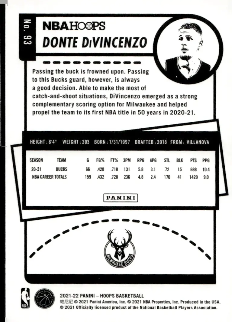 2021-22 NBA Hoops #93 Donte DiVincenzo (back)