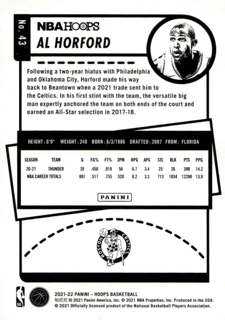 2021-22 NBA Hoops #43 Al Horford (back)