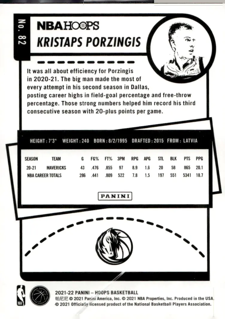 2021-22 NBA Hoops #82 Kristaps Porzingis (back)