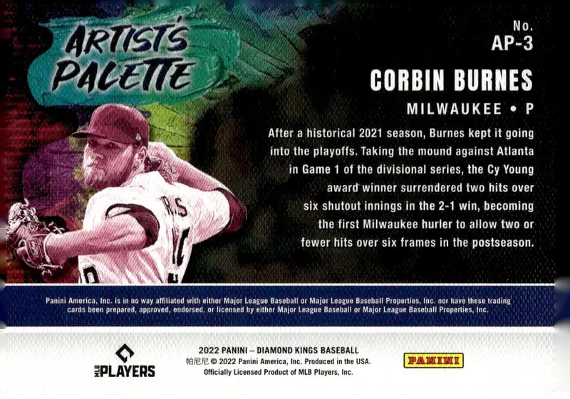 2022 Diamond Kings #AP-3 Corbin Burnes (back)