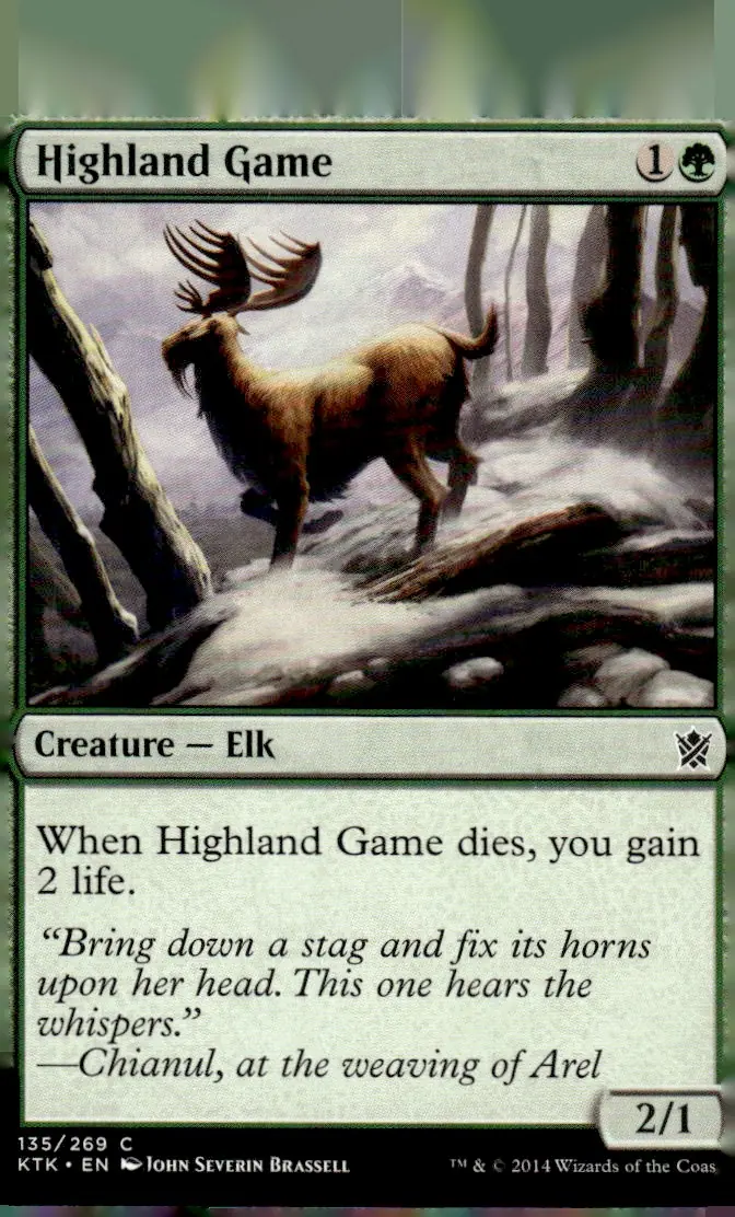 2014 Magic: The Gathering - Khans of Tarkir (KTK) #135/269 Highland Game (Creature - Elk); art by John Severin Brassell (front)