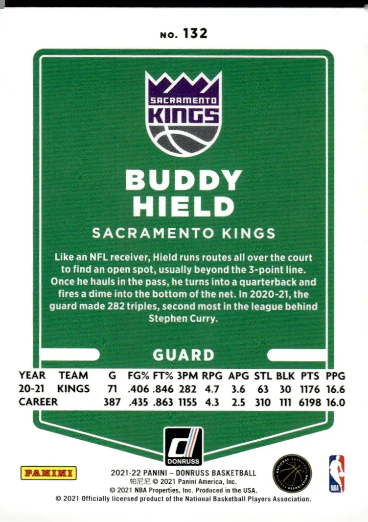 2021-22 Donruss #132 Buddy Hield (back)