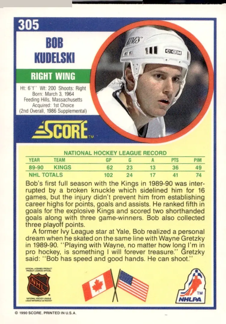 1990-91 Score American #305 Bob Kudelski (back)