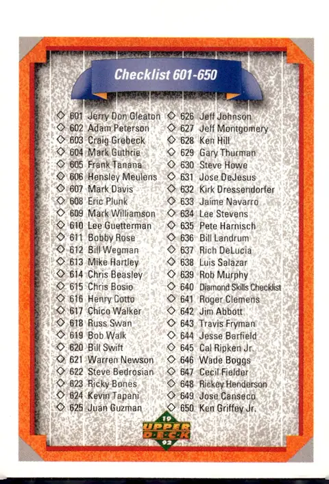 1992 Upper Deck #700 Checklist 601-700