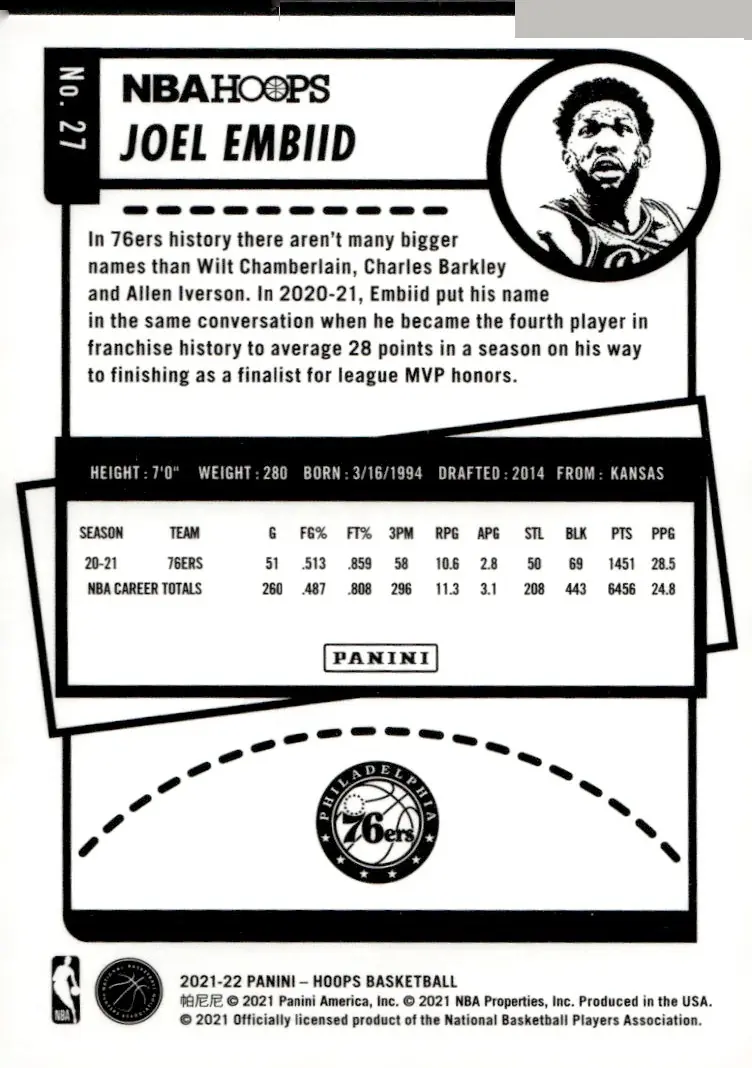 2021-22 NBA Hoops #27 Joel Embiid (back)