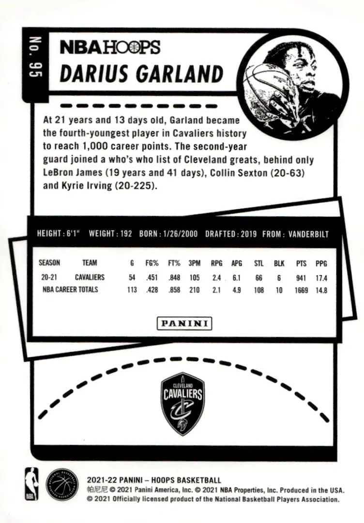 2021-22 NBA Hoops #95 Darius Garland (back)