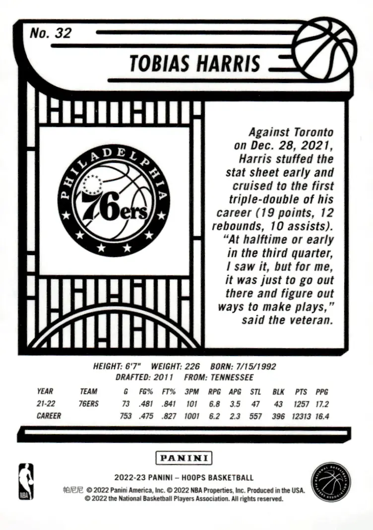 2022-23 NBA Hoops #32 Tobias Harris (back)
