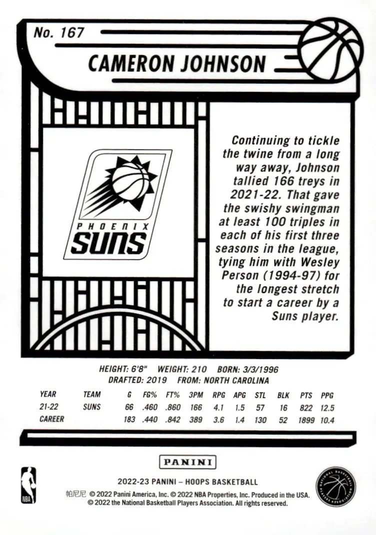2022-23 NBA Hoops #167 Cameron Johnson (back)